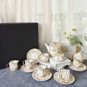 Hot Sale 15 Piece Nordic Luxury Fine White and Gold Ceramic Coffee and <b>Tea</b> <b>Set</b> with Gold Handle - Product Image 4