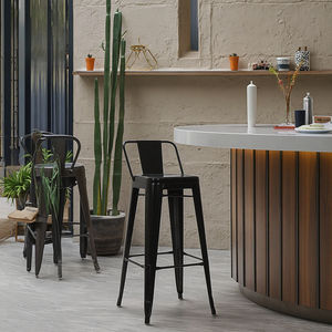 <span class=keywords><strong>Taburetes</strong></span> de Bar Modernos <span class=keywords><strong>con</strong></span> Estructura de Hierro y Cojín de Madera de Olmo, <span class=keywords><strong>Respaldo</strong></span> Medio, Sillas Altas Negras para Sala de Estar o Taller - Product Image 6