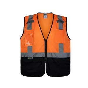 OEM Customization High Visibility Two-tone Vest With Multi-pocket 100% Polyester Knitted New Style Outdoor Construction Vest