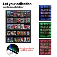 Vitrine d'exposition lumineuse LED verrouillable à 35 emplacements pour cartes de sport, avec support mural en bois et plexiglas, pour collection de cartes à collectionner classées