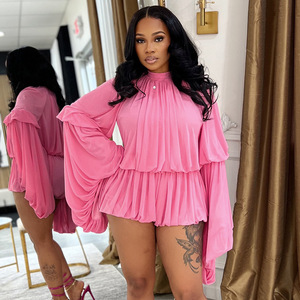 Tuta Plissettata da Donna in 4 Colori, Romper Corto con Maniche a Lanterna, Abbigliamento Taglie Forti dalla <span class=keywords><strong>S</strong></span> alla 2XL - Product Image 5