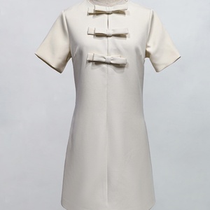 Wholesale Customized OEM ODM High Quality Autumn Natural Waist Midi Length Solid Color O-Neck Short Sleeve Casual <b>Dresses</b> - Product Image 2