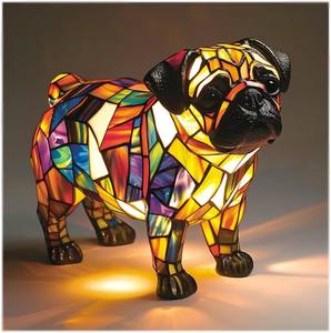 Estatuilla ecológica de perro, estatua de resina <span class=keywords><strong>con</strong></span> luz LED de noche USB, decoración de escritorio para el hogar, escultura de animales, regalo para amantes de las mascotas - Product Image 4