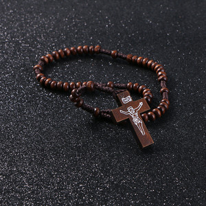 Bracelets de prière en bois vintage KOMi <span class=keywords><strong>Chiro</strong></span> Cross avec breloques, bijoux religieux catholiques chrétiens orthodoxes, cadeau de mode R-159 - Product Image 4