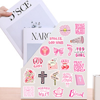 Nouveauté 2026 – 50 autocollants décoratifs écologiques en vinyle rose sur le thème de la foi biblique, Jésus, Dieu, chrétien, pour les fêtes