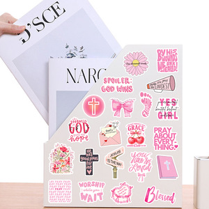 2026 Nuevo Paquete de 50 Pegatinas Decorativas Ecológicas de Vinilo Rosa con Temática Bíblica de Jesús, Dios y Fe Cristiana para Fiestas - Product Image 4