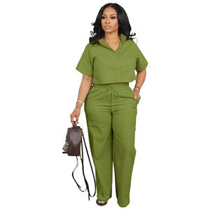 Vêtements pour femmes européens et américains transfrontaliers : Chemise à manches courtes et pantalon décontracté en lin pour femme de bureau, Été 2026 - Product Image 4