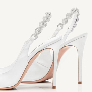 Sandales à talons hauts pour femmes, grande taille 45, été, bout pointu, chaîne en strass, bride arrière, talon aiguille, slingback, pour pieds larges - Product Image 4
