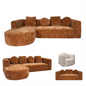 Direct Sales Corduroy Chesterfield <b>Sofa</b> Set Convertible L-Shaped Furniture with Vacuum Compression <b>Sponge</b> Filling Cloth Material - Product Image 1