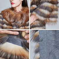 Manteau de luxe en fourrure de renard véritable pour femme, veste longue en fourrure de renard naturelle pour l'hiver, élégant manteau rayé en fourrure, vente en gros
