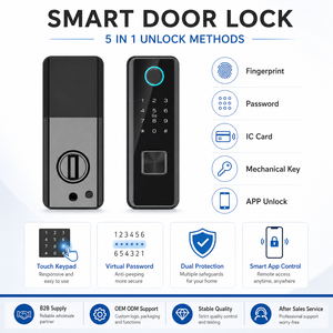 Serrure de porte intelligente à empreintes digitales pour appartement, avec <span class=keywords><strong>carte</strong></span> de mot de passe et contrôle par application - Product Image 2