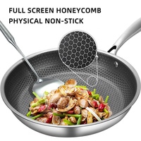 Poêle à frire nid d'abeille antiadhésive en acier inoxydable avec long manche, poêle de cuisson ronde pour la cuisine domestique et le petit-déjeuner