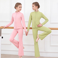 Conjunto de Danza de Invierno de 2 Piezas para Niñas, Chaqueta Deportiva de Forro Polar y Leggings Acampanados, Conjunto de Ballet Cálido para Niñas, Ropa Deportiva