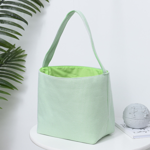 Sac fourre-tout en toile en gros, paniers décoratifs de Pâques, seau de chasse aux œufs pour enfants, panier de Pâques en tissu monogramme en seersucker pour adolescents - Product Image 5