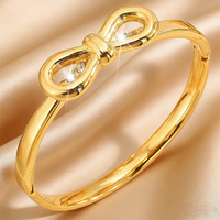 Nouveau bracelet ODM en acier inoxydable plaqué or 18 carats de haute qualité, avec nœud papillon mignon, super brillant, style coréen, pour danseuses et filles, orné de zircons
