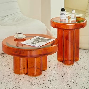 Tavolino Moderno in Vetro per Caffè e Tè, Petali Trasparenti, Angolare per Soggiorno e Camera da Letto, Arredamento Combinato per Hotel - Product Image 1