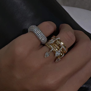 7 piezas apilable banda de compromiso lágrima gota CZ encanto pila mujeres anillos - Product Image 2