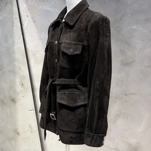 Veste en daim à simple boutonnage pour <span class=keywords><strong>femme</strong></span>, manteau en daim avec <span class=keywords><strong>ceinture</strong></span>, veste en daim <span class=keywords><strong>noire</strong></span> oversize pour <span class=keywords><strong>femme</strong></span> - Product Image 3