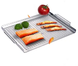 Best-selling model new three-sided flat pan iron grill leaky plate vegetable grill basket grill tool