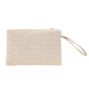 Cartera grande hecha a mano para mujer, bolso de mano trenzado de paja de trigo con cierre de cremallera, teléfono de moda y monedero - Product Image 4