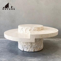 QUYANG Villa personnalisée salon décoratif sculpté à la main en pierre naturelle Table d'appoint carrée Table basse en marbre