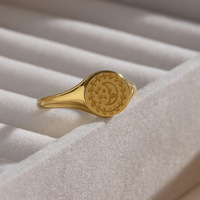 18 Karat vergoldete Edelstahl ringe Hand gefertigte gravierte Sonnenblume Sun Moon Siegelringe Minimalist ische Aussage Wasserdichter Ring