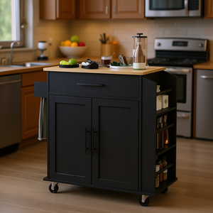 Carrello da cucina portatile nero con cassetto e porta spezie per uso domestico - Product Image 2