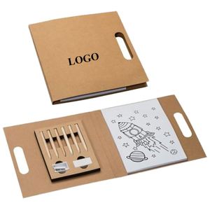 Cadeau promotionnel, livres en papier kraft à faire soi-même avec 6 crayons de couleur pour le dessin et la peinture des enfants - Product Image 1