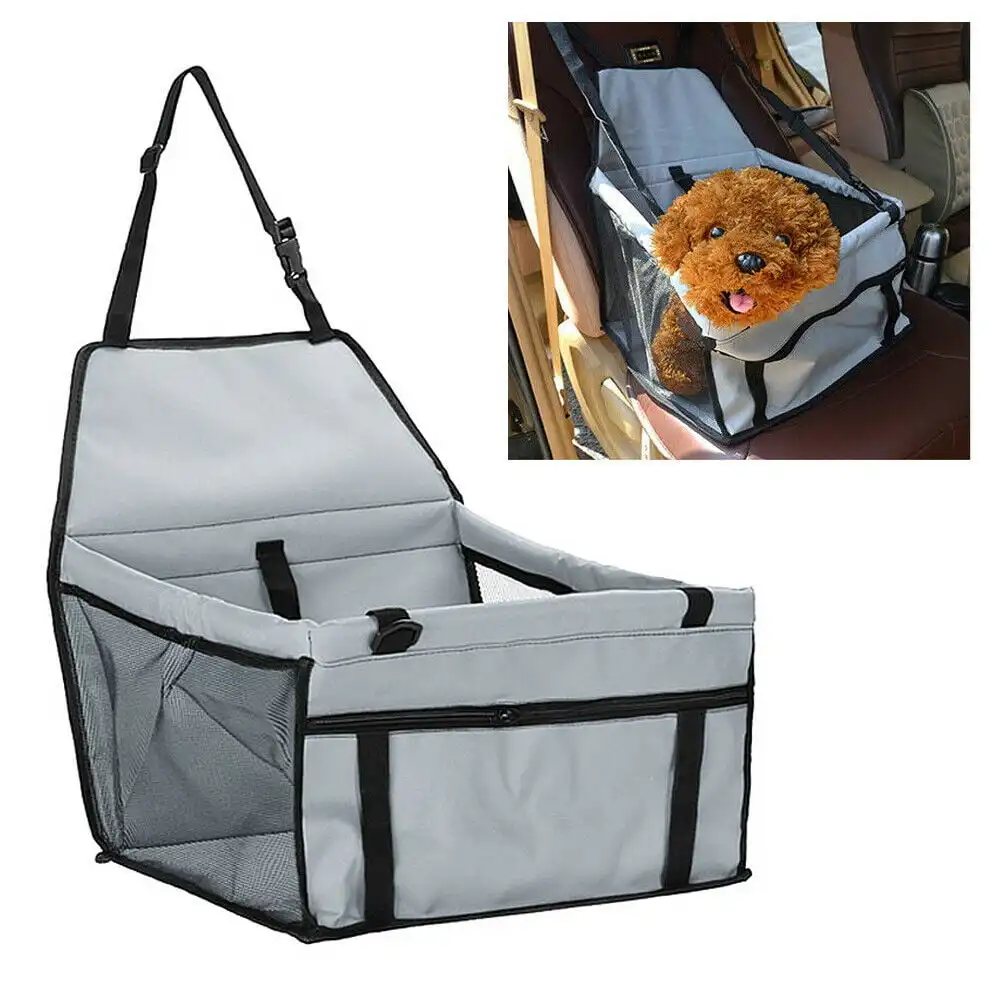 Siège d'auto pliable pour animaux de compagnie Siège d'appoint de voiture de voyage pour animaux de compagnie avec ceinture de sécurité Coussin double face lavable et poche de rangement Produits pour chiens