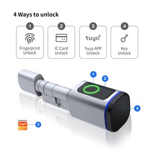 New tuya Wifi app-kiểm soát nhôm cửa Key vân tay & IC thẻ truy cập bánh răng khóa xi lanh Tương thích với xi lanh Pick - Product Image 2