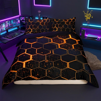 Parure de lit hexagonale en nid d'abeille orange néon lumineuse, motif géométrique 3D science-fiction, housse de couette moderne technologique avec taies d'oreiller