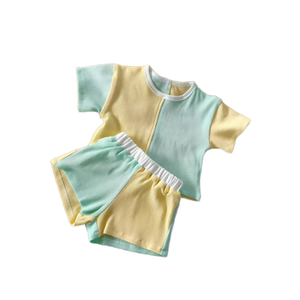 Biểu Tượng Tùy Chỉnh Hai-Mảnh Bé Mùa Hè Thiết Lập Giản Dị Rắn Mô Hình Ngắn Tay Áo Áo Len Trong Kết Hợp Màu Sắc - Product Image 1