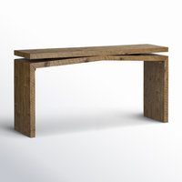 Table console vintage avec base en forme de traîneau, finition patinée, grande capacité, bois massif, salon, meubles écologiques et durables