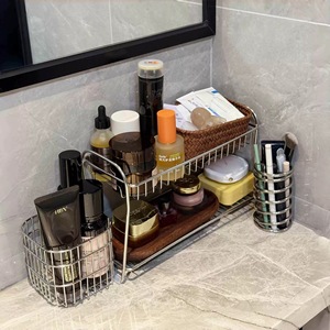 Panier de rangement en acier inoxydable <span class=keywords><strong>à</strong></span> double couche pour salle de bain, support de drainage pour <span class=keywords><strong>toilettes</strong></span>, porte-pinceaux de maquillage et porte-brosses <span class=keywords><strong>à</strong></span> dents - Product Image 1
