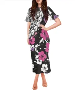 Schwarzer schöner Samoa Striped Print Damen Lotus blatt Saum Rock Classic Casual Damen Classic Style Kleid on Demand Large