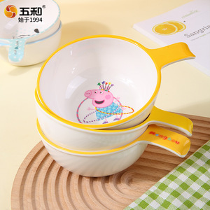 Wuhe Children's Bowl Melamine Anti-Scald Handle Cartoon Design For Baby Feeding 0-12 Months - Product Image 4