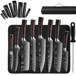 Set <span class=keywords><strong>di</strong></span> 11 <span class=keywords><strong>Coltelli</strong></span> da <span class=keywords><strong>Cucina</strong></span> in Acciaio Inossidabile con Motivo Damascato, Include Coltello Santoku e Borsa in Tessuto Oxford - Product Image 1