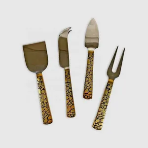 Ensemble de couteaux à fromage de table en acier inoxydable avec manche en bois et acrylique, parfait pour un service élégant et une spatule à beurre - Product Image 2