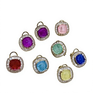 Stylish Gold Plated <b>Stud</b> <b>Earrings</b> with Zircon Round Bezel Setting Vintage Style Brass Jewelry for Women Party - Product Image 2