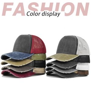 Gorra de béisbol de malla para hombre, estilo urbano de verano, de 5 paneles, lavada, vintage, con logo personalizado, transpirable, para deportes al aire libre, protección solar - Product Image 2