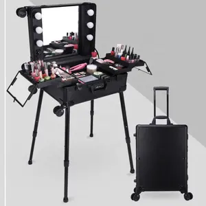 Maquiagem Estojo com Luzes Cosmetic Train Case Beleza Maquiagem Acessórios Estojo De Armazenamento Fácil Transporte Para Viagens