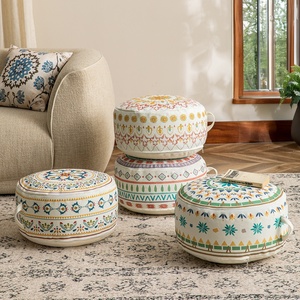 Boho Phong Cách Tươi Sáng Nở In Pouf Bìa Trang Trí Nội Thất Ghế Đệm Dễ Dàng Để Làm Sạch Và Loại Bỏ Ottoman Với Xử Lý Thiết Kế - Product Image 3