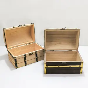 FSC&BSCI rustic paulownia Wood and Leather Treasure Chest Wooden Box Jewelry Box with Latch