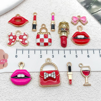Accessoires Saint-Valentin : Pendentifs en métal DIY, breloques, sacs à rouge à lèvres, motifs nœuds et lèvres, pour colliers, bracelets, boucles d'oreilles et décorations pour coques de téléphone