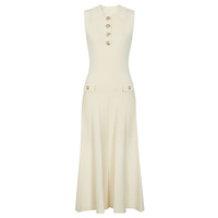 Robe en tricot sans manches à col rabattu pour femme, élégante et stylée, à simple boutonnage, mi-longue, idéale pour les tenues décontractées ou de bureau