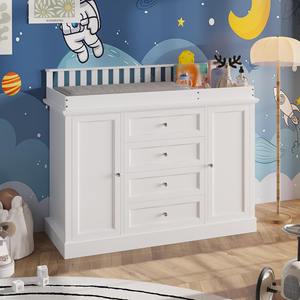 <span class=keywords><strong>Commode</strong></span> pour bébé blanche, 4 tiroirs, 2 armoires, grande station de change pour bébé <span class=keywords><strong>avec</strong></span> plateau de change <span class=keywords><strong>amovible</strong></span> - Product Image 1