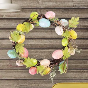 Primavera coniglietto colorato uovo di Pasqua corona floreale corona di piante artificiali per la decorazione di Pasqua