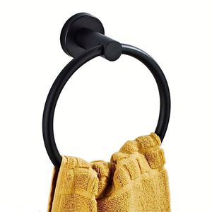 Support de serviette rond noir mat adhésif, barre porte-serviettes chromée, crochets de suspension pour serviettes de cuisine et de salle de bain - Product Image 3
