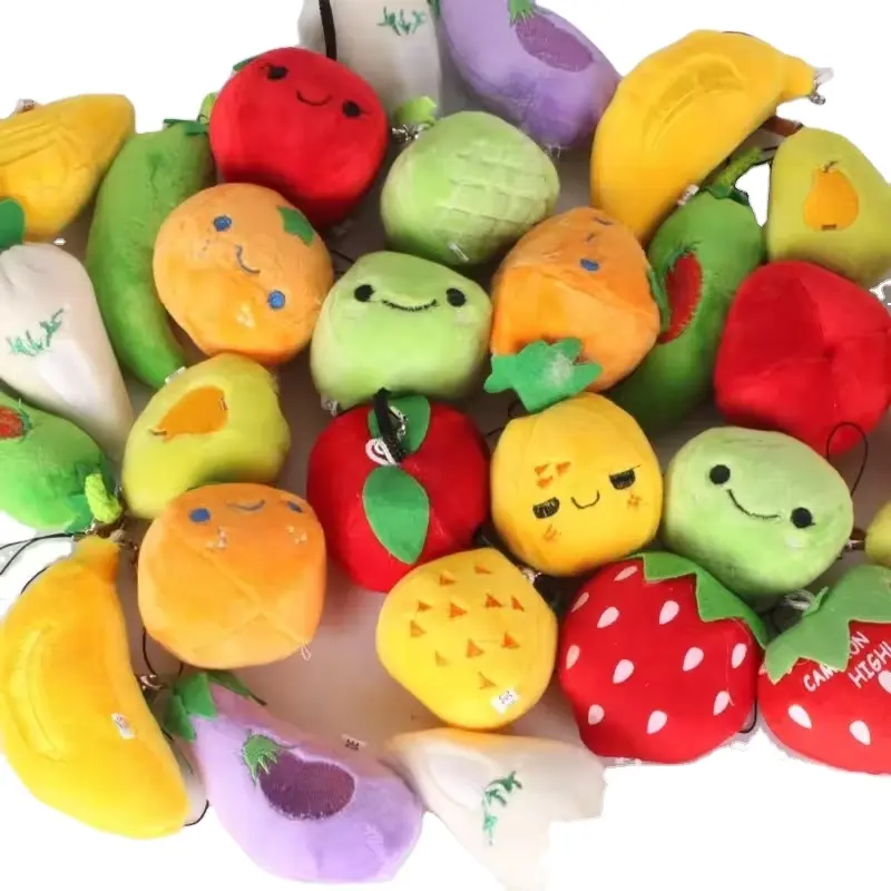 बैग कीरिंग खिलौने सब्जियां और फल छोटे भरवां खिलौने के लिए आलीशान चाबी का गुच्छा