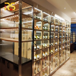 Foshan Commercial en acier inoxydable vin présentoir conception décoratif porte-bouteille de vin support <span class=keywords><strong>cave</strong></span> moderne led casier à vin étagère - Product Image 2